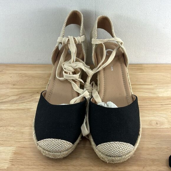Journee Collection Monte Espadrille Wedge Sandal- Black- Size 8.5- NIB - Picture 2 of 7